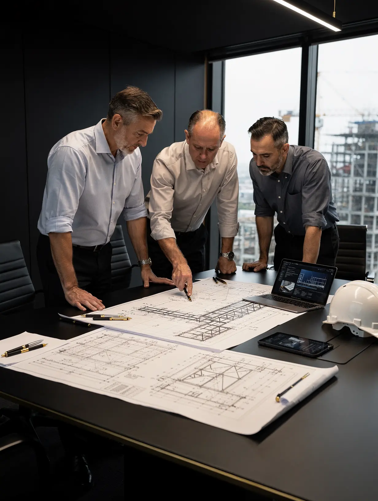 PC Quanti team reviewing engineering drawings