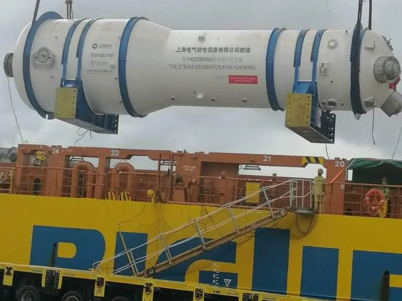 Steam generator being lifted at dock for transport to Koeberg